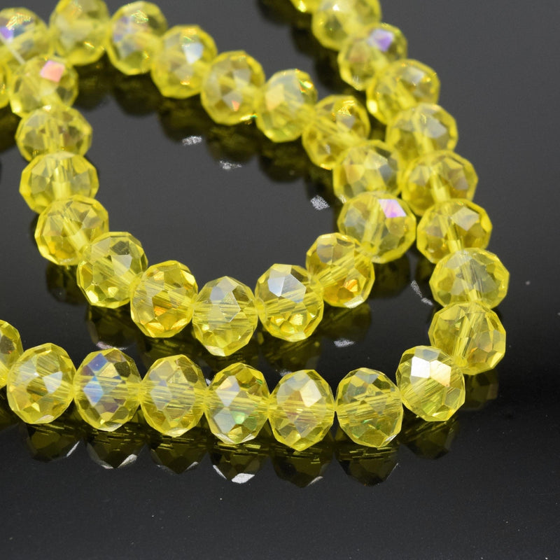 Faceted Rondelle Glass Beads - Light Yellow AB