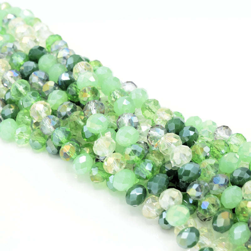 135 x Faceted Rondelle Glass Beads Mixed 8x6mm - Forest