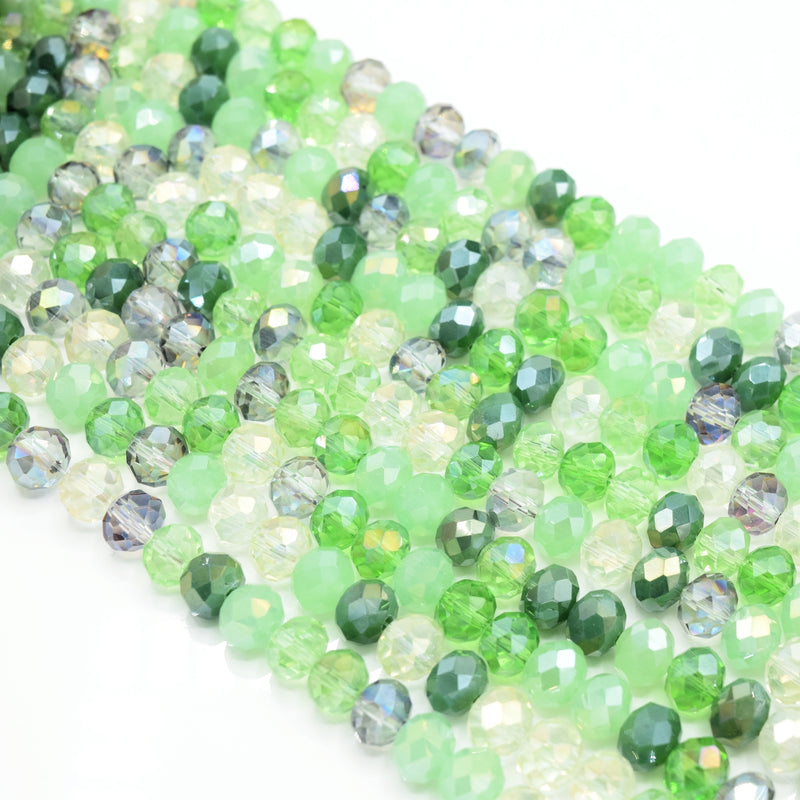 135 x Faceted Rondelle Glass Beads Mixed 8x6mm - Forest