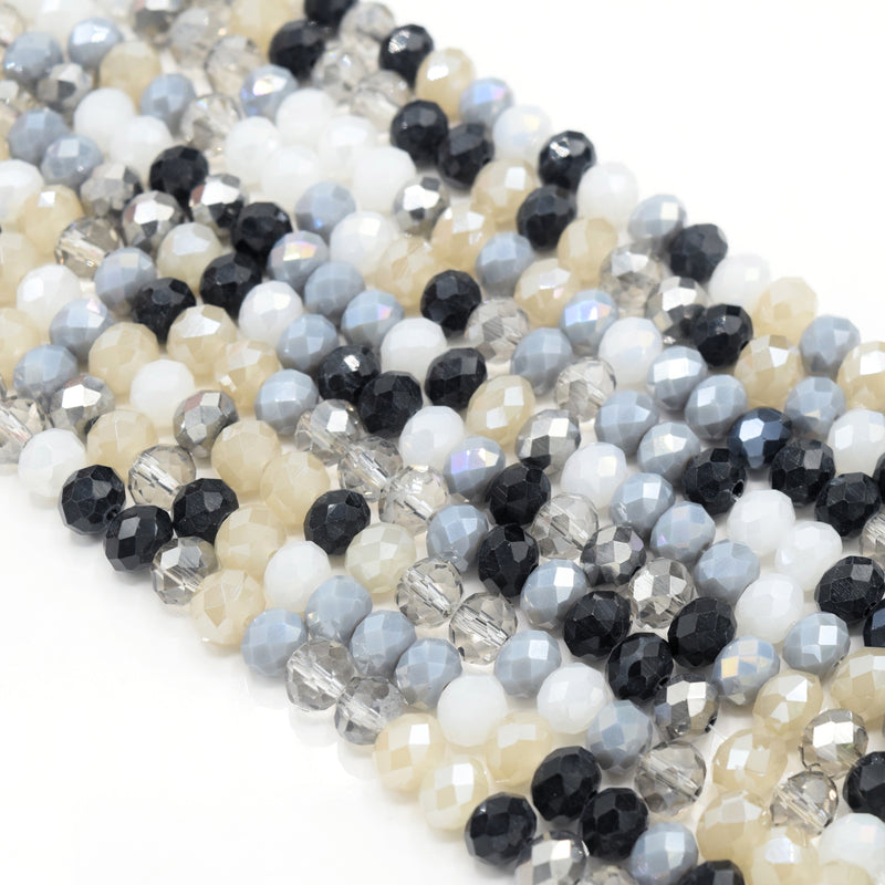 135 x Faceted Rondelle Glass Beads Mixed 8x6mm - Midnight