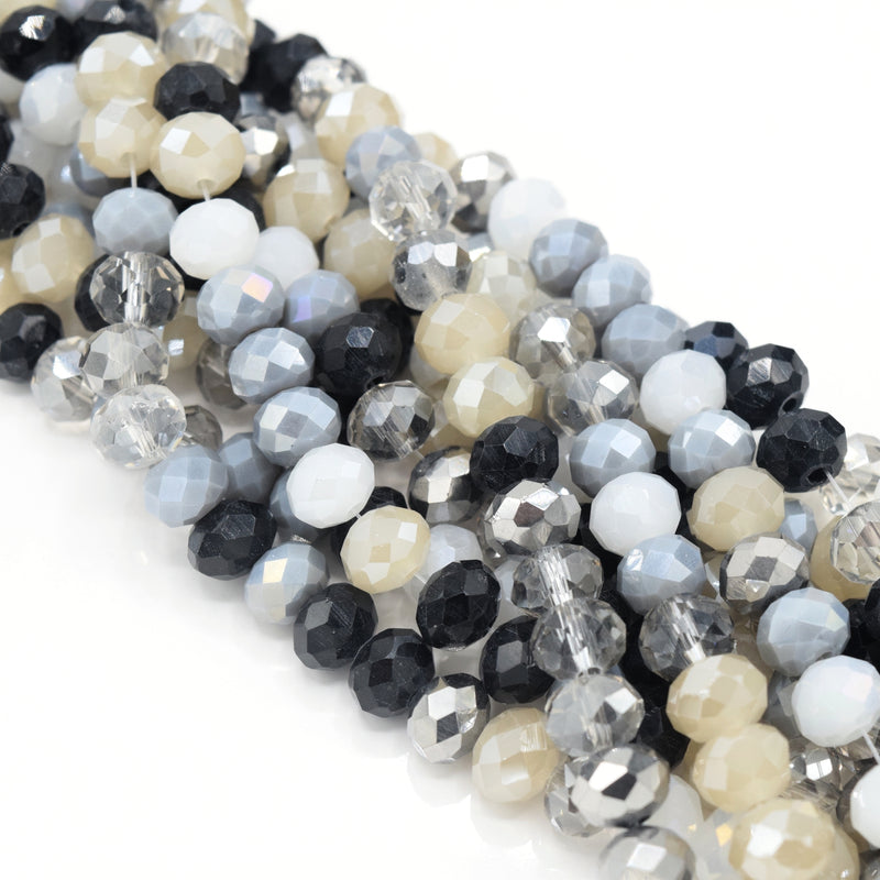 135 x Faceted Rondelle Glass Beads Mixed 8x6mm - Midnight