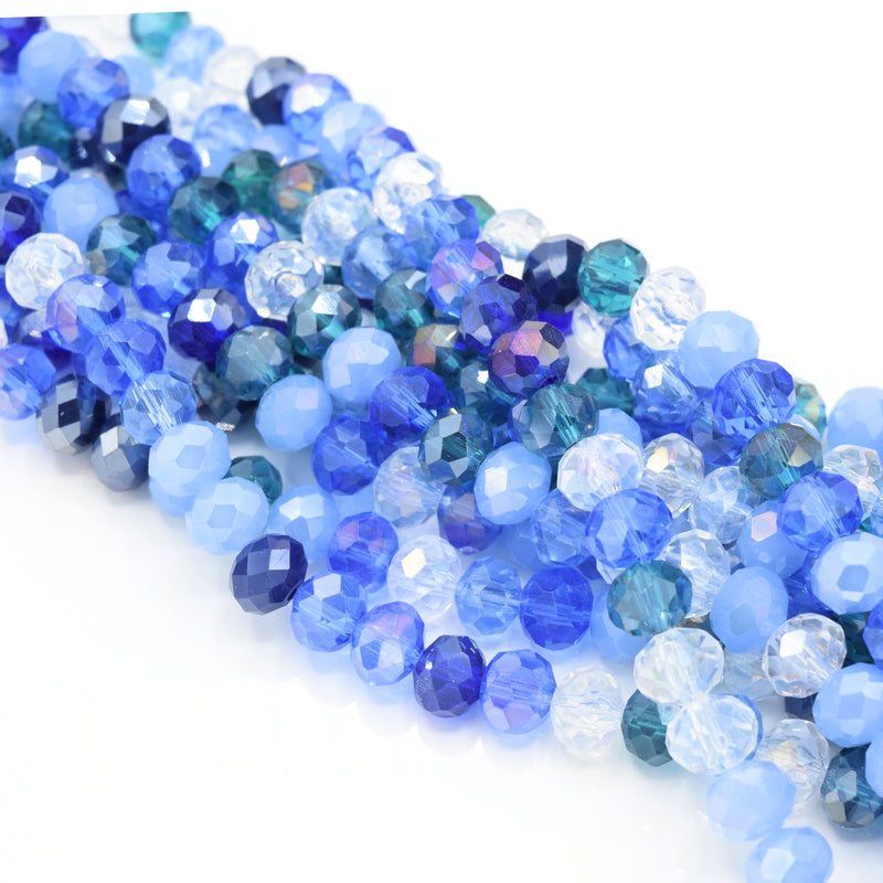 135 x Faceted Rondelle Glass Beads Mixed 8x6mm - Ocean