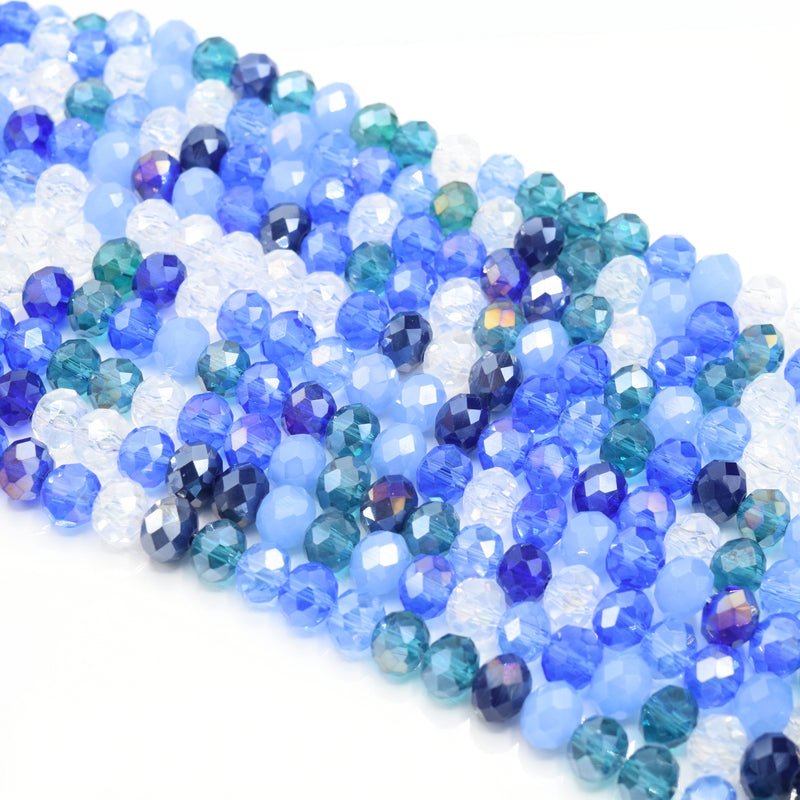 135 x Faceted Rondelle Glass Beads Mixed 8x6mm - Ocean