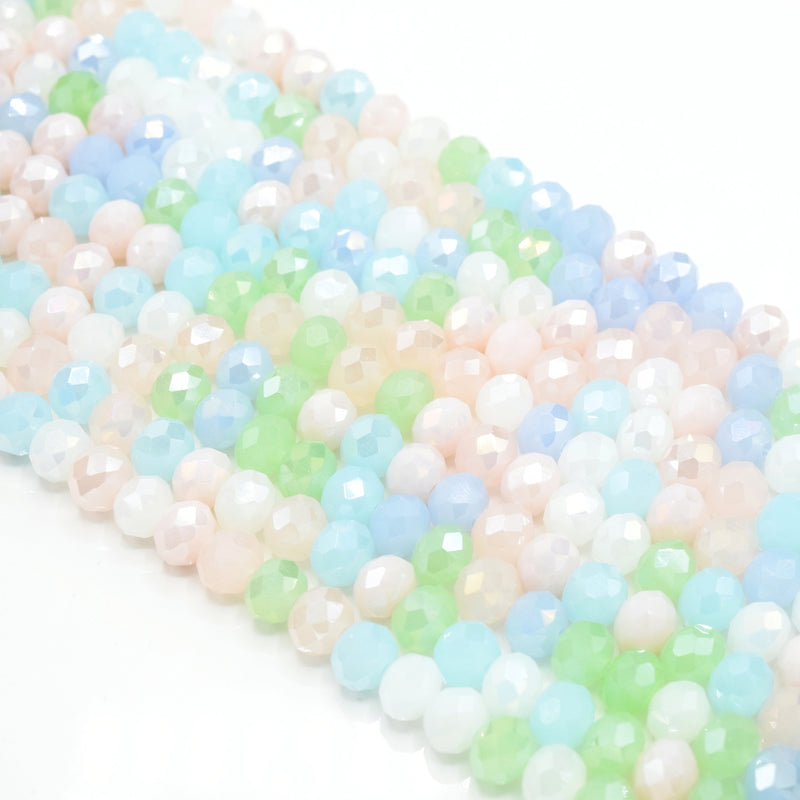 135 x Faceted Rondelle Glass Beads Mixed 8x6mm - Pastel