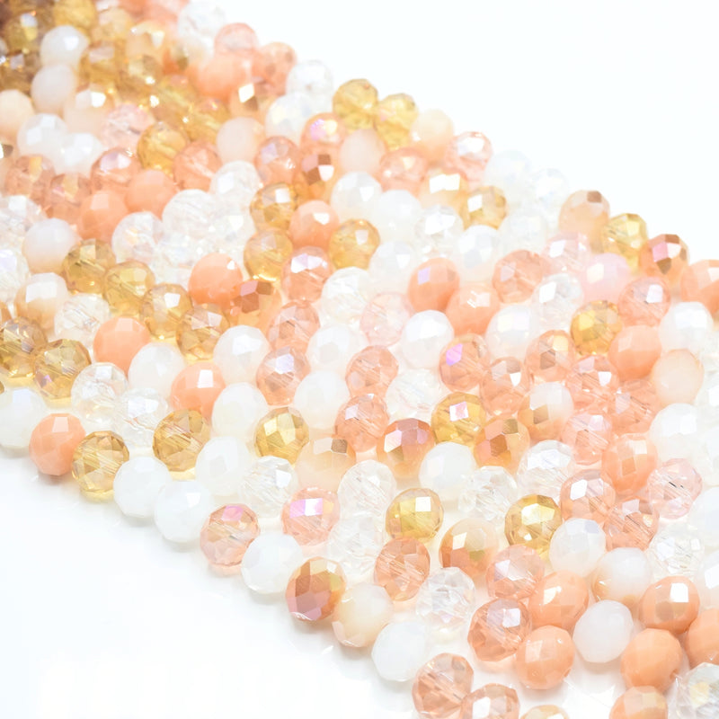 135 x Faceted Rondelle Glass Beads Mixed 8x6mm - Peach Pearl