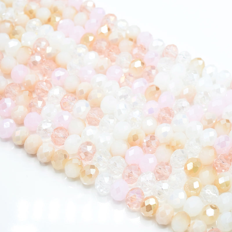 135 x Faceted Rondelle Glass Beads Mixed 8x6mm - Pink Pearl