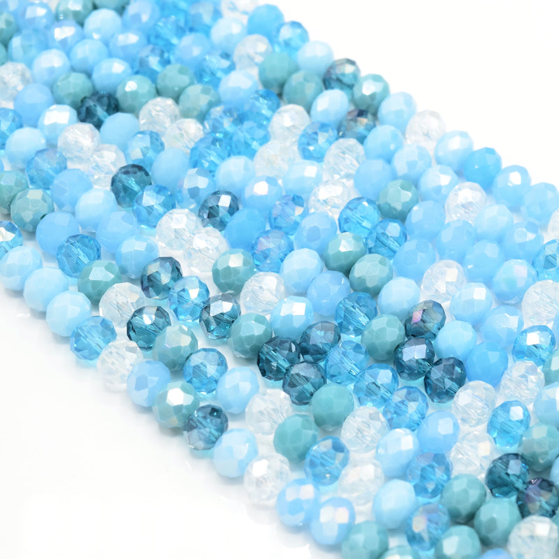 135 x Faceted Rondelle Glass Beads Mixed 8x6mm - Sky