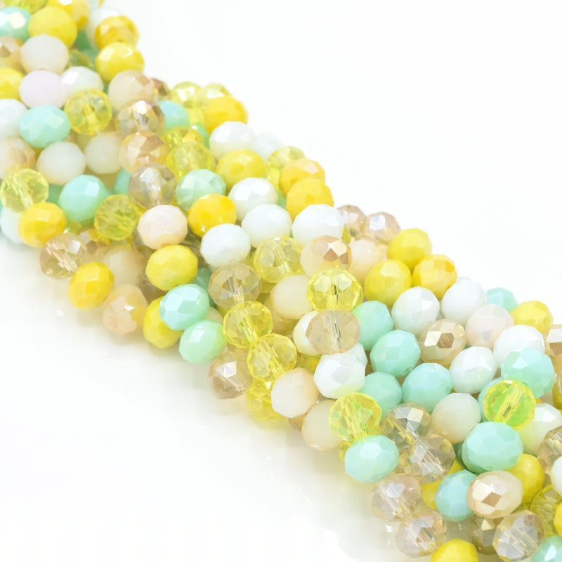 135 x Faceted Rondelle Glass Beads Mixed 8x6mm - Summer