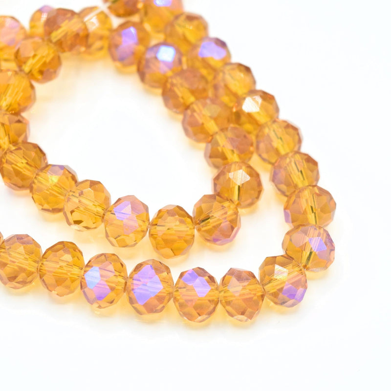 Faceted Rondelle Glass Beads - Topaz ABX2