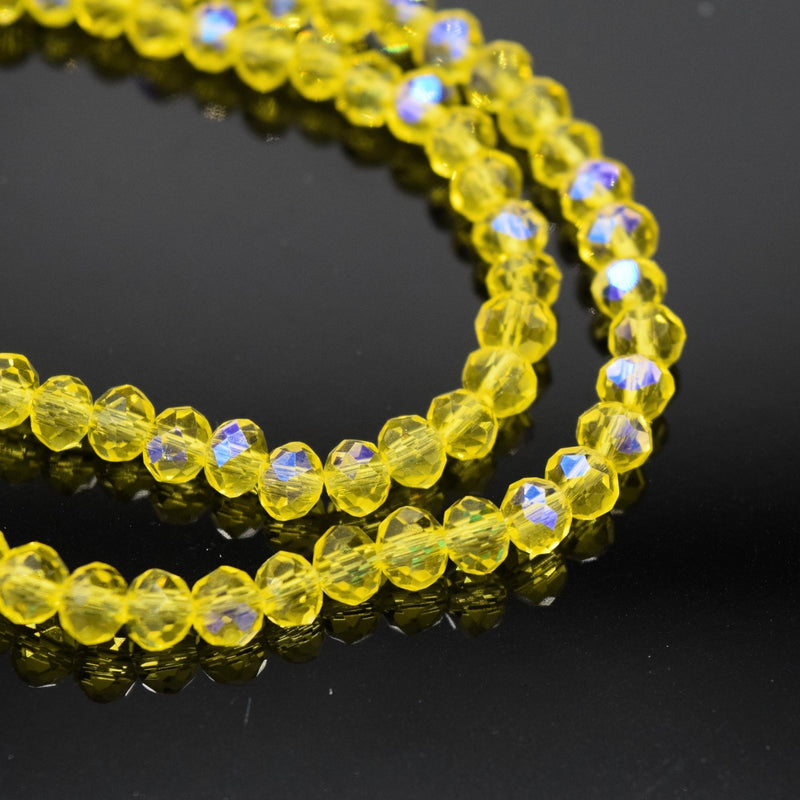 Faceted Rondelle Glass Beads - Yellow ABX2