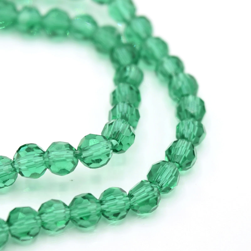 Faceted Round Glass Beads - Emerald