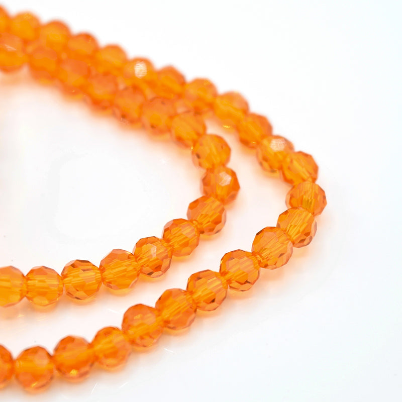 Faceted Round Glass Beads 4mm (190pcs) - Orange