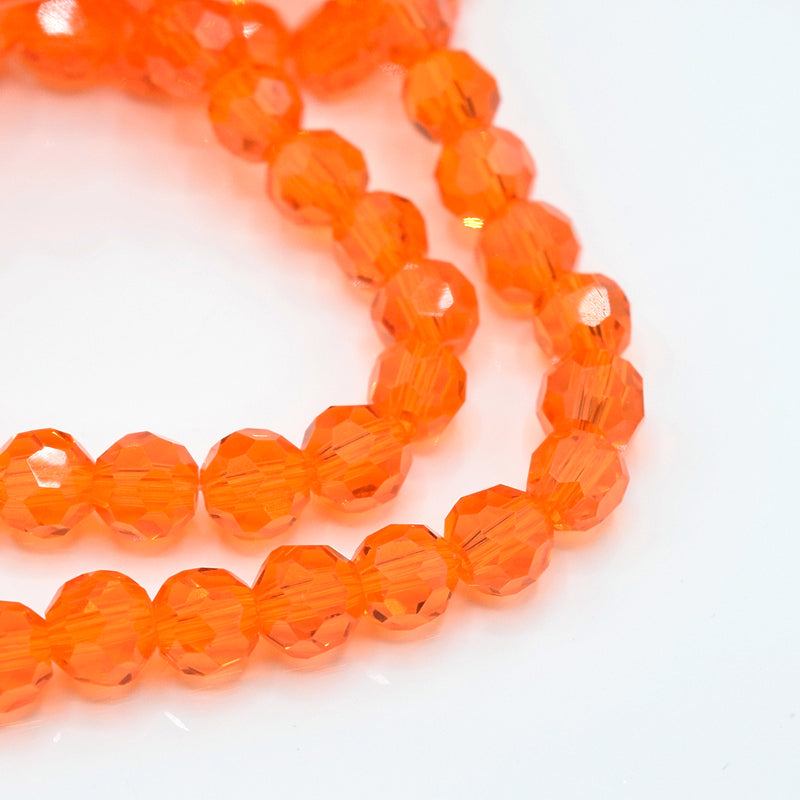 Faceted Round Glass Beads 6mm (195pcs) - Bright Orange