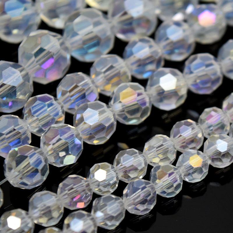 Faceted Round Glass Beads - Clear AB