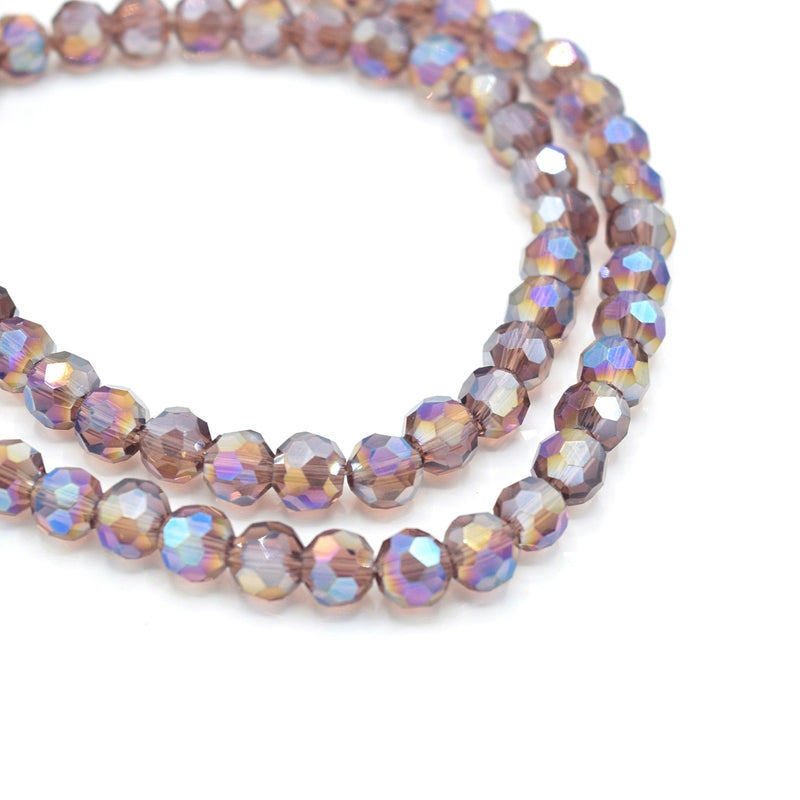 Faceted Round Glass Beads - Amethyst AB