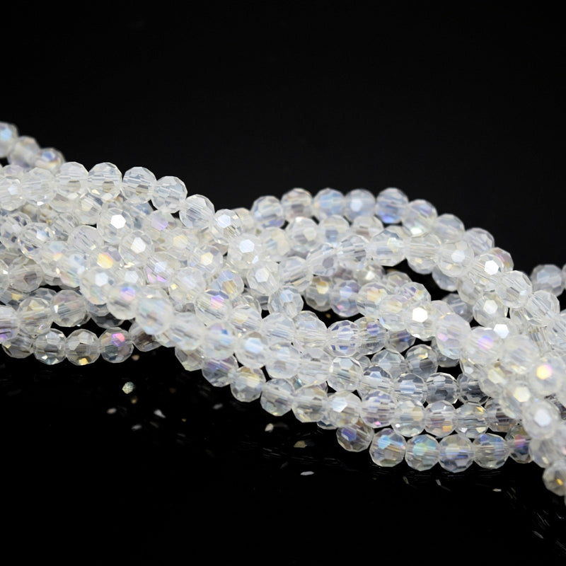 Faceted Round Glass Beads - Clear AB