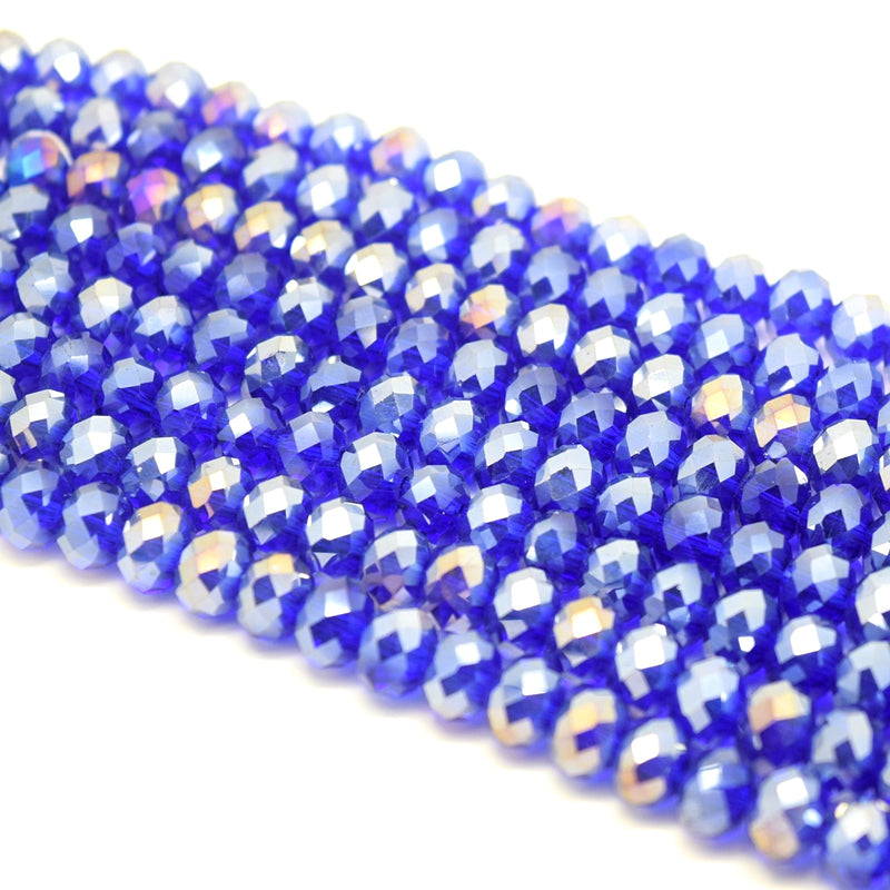 Faceted Rondelle Glass Beads - Royal Blue Lustre