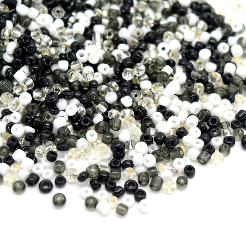 STAR BEADS: 2,000 x Black / White / Clear Seed Glass Beads - 2.8x3.2mm (8/0) - Seed Beads
