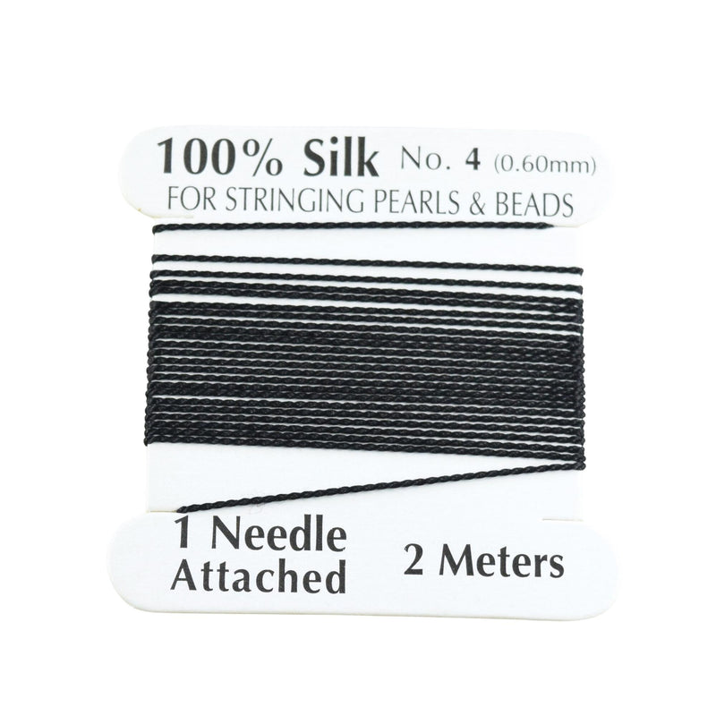100% Natural Silk Beading Cord 0.6mm (2M) - Black (2X PACK)
