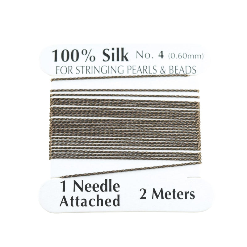 100% Natural Silk Beading Cord 0.6mm (2M) - Chestnut (2X PACK)