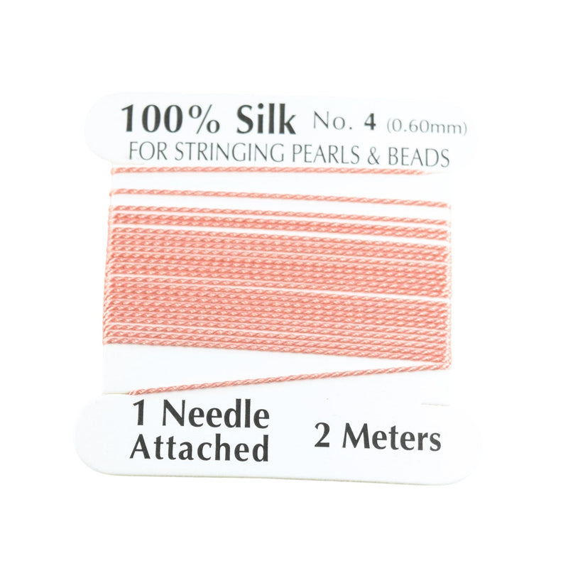 100% Natural Silk Beading Cord 0.6mm (2M) - Coral (2X PACK)