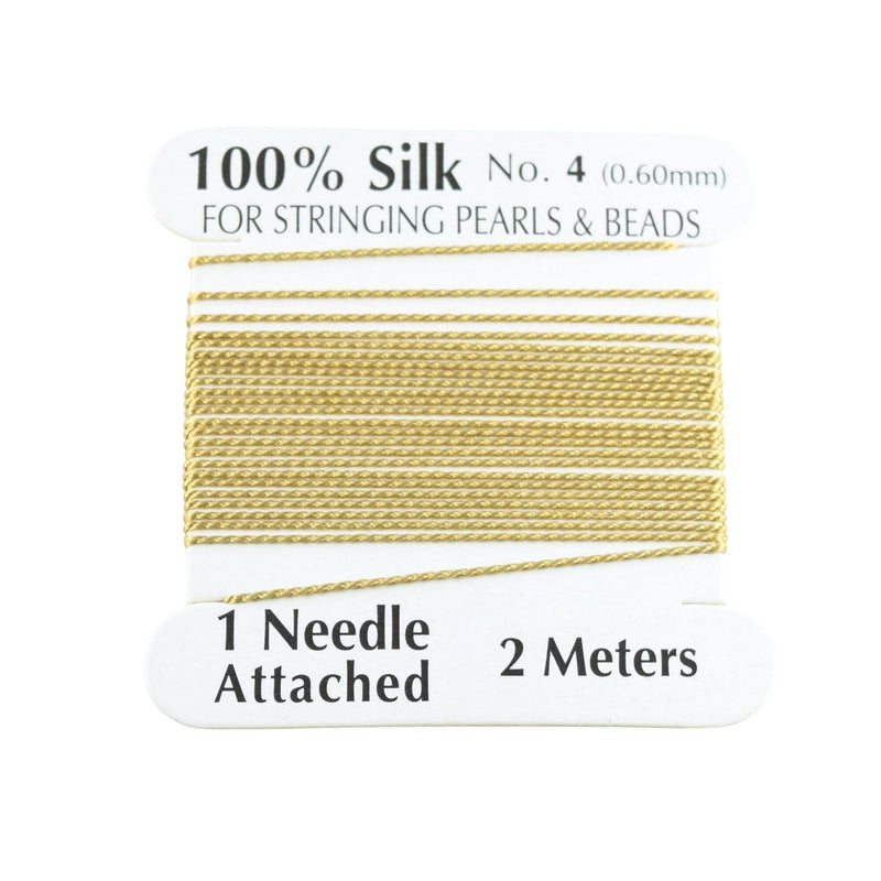 100% Natural Silk Beading Cord 0.6mm (2M) - Gold (2X PACK)