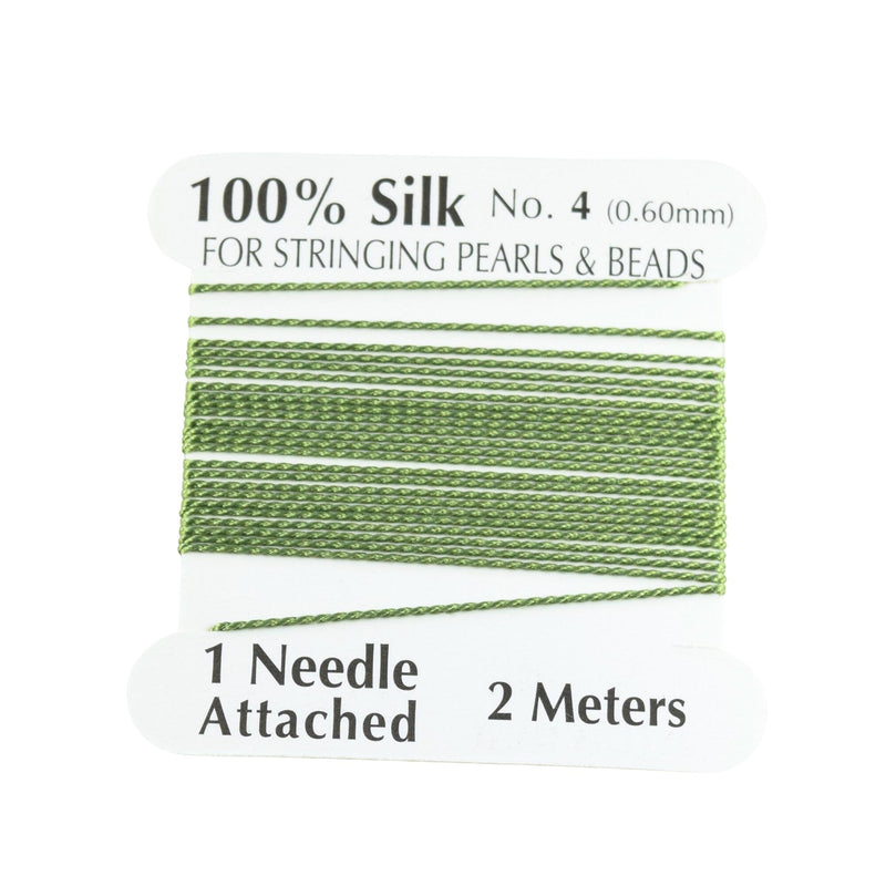 100% Natural Silk Beading Cord 0.6mm (2M) - Green (2X PACK)