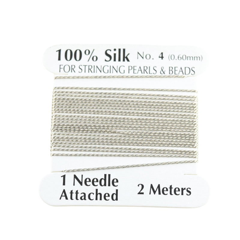 100% Natural Silk Beading Cord 0.6mm (2M) - Grey (2X PACK)