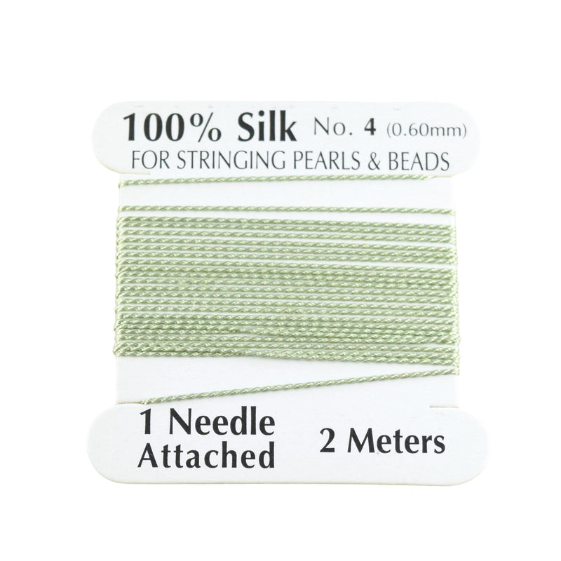 100% Natural Silk Beading Cord 0.6mm (2M) - Light Green (2X PACK)