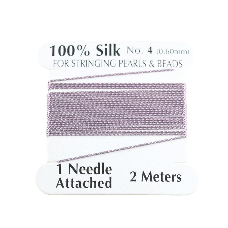 100% Natural Silk Beading Cord 0.6mm (2M) - Lilac (2X PACK)