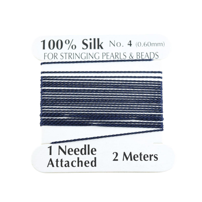 100% Natural Silk Beading Cord 0.6mm (2M) - Navy (2X PACK)