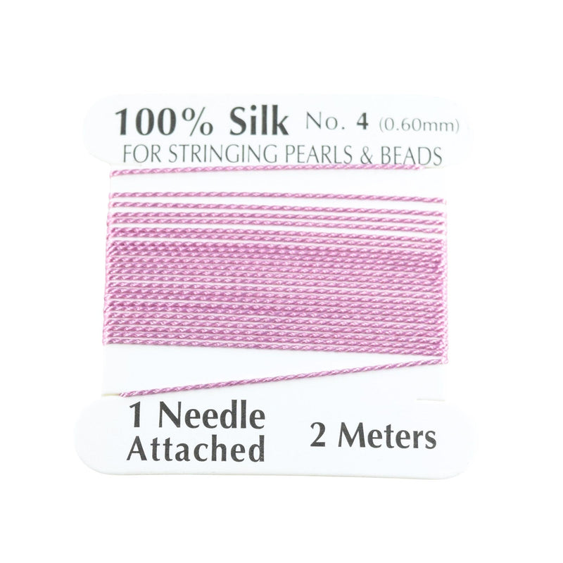 100% Natural Silk Beading Cord 0.6mm (2M) - Pink (2X PACK)