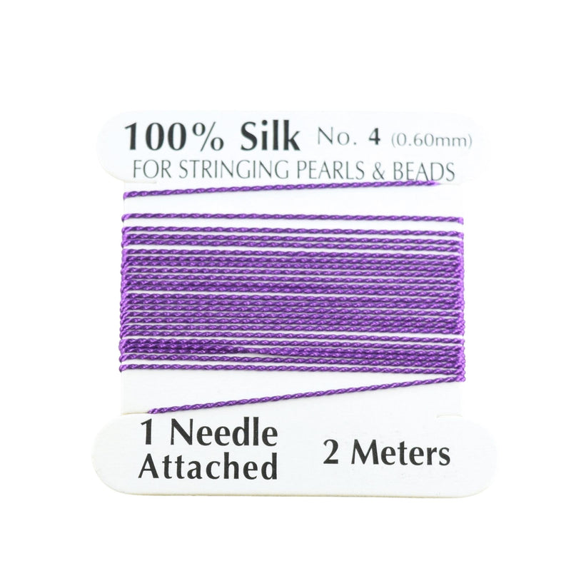 100% Natural Silk Beading Cord 0.6mm (2M) - Purple (2X PACK)