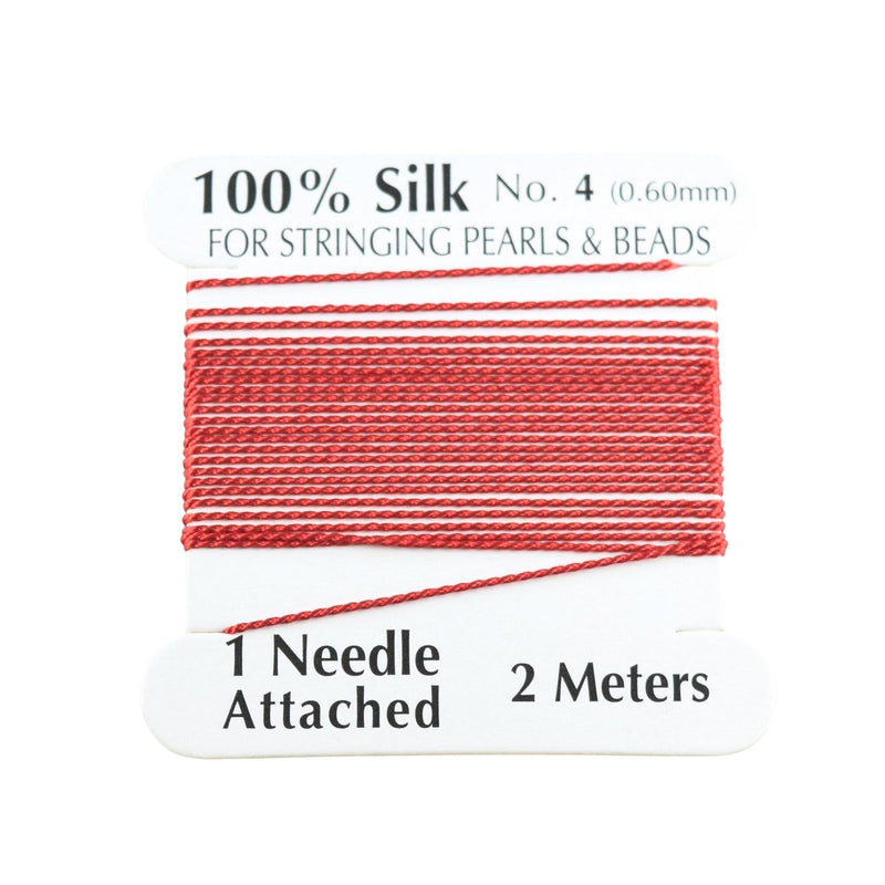 100% Natural Silk Beading Cord 0.6mm (2M) - Red (2X PACK)