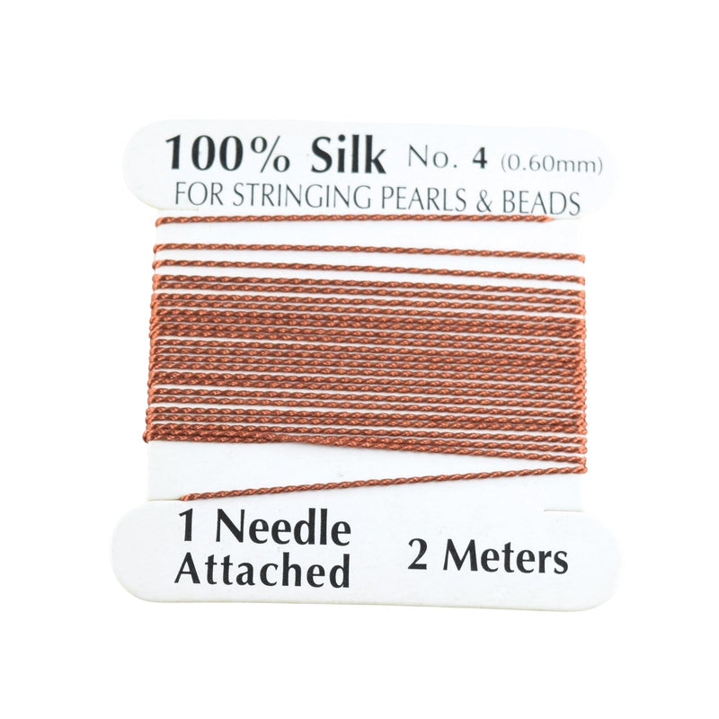 100% Natural Silk Beading Cord 0.6mm (2M) - Rust (2X PACK)