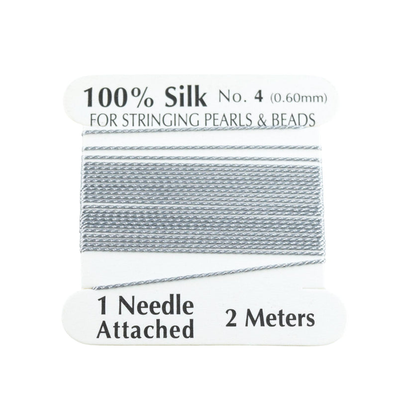 100% Natural Silk Beading Cord 0.6mm (2M) - Silver (2X PACK)