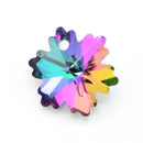 10 x Faceted Glass Snowflake Pendants Silver Plated 14mm - Blue / Purple