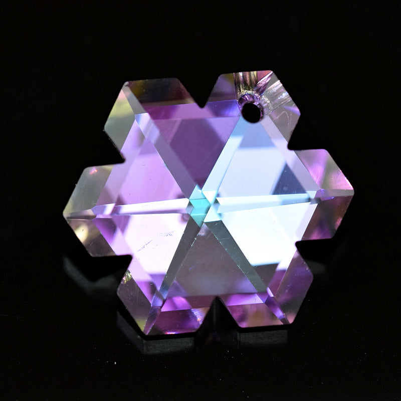5 x Faceted Glass Snowflake Pendants Silver Plated 20mm - Lilac / Blue