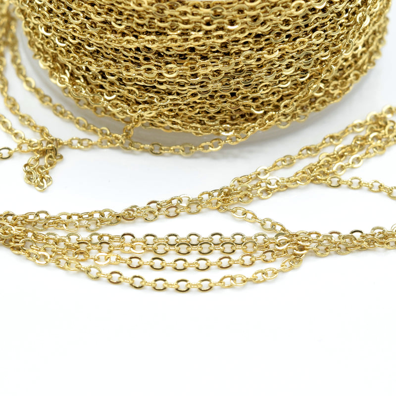 2 Meters 18k Gold Plated Stainless Steel Flat Cable Chain