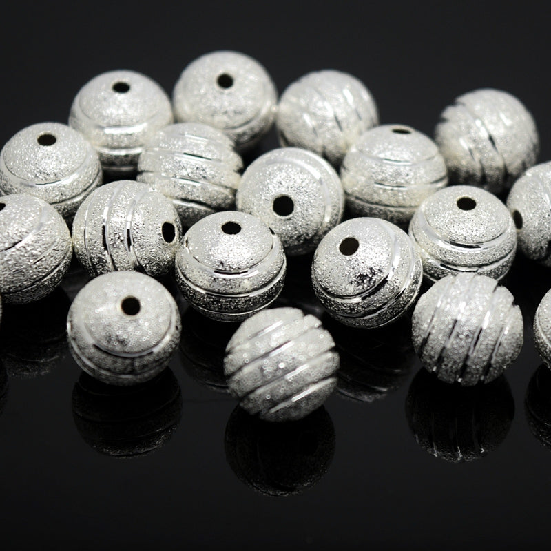 STAR BEADS: 20 x Round Brass Stardust Striped Beads 10mm - Antique Silver - Alloy Beads