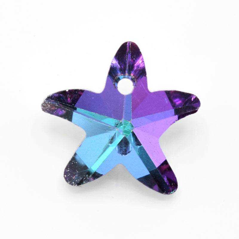 10 x Faceted Glass Starfish Pendants Silver Plated 14mm - Blue / Purple