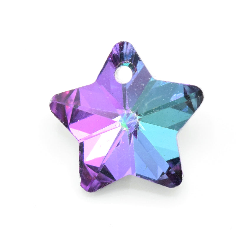 10 x Faceted Glass Star Pendants Silver Plated 14mm - Blue / Purple