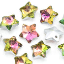 10 x Faceted Glass Star Pendants Silver Plated 14mm - Pink / Green