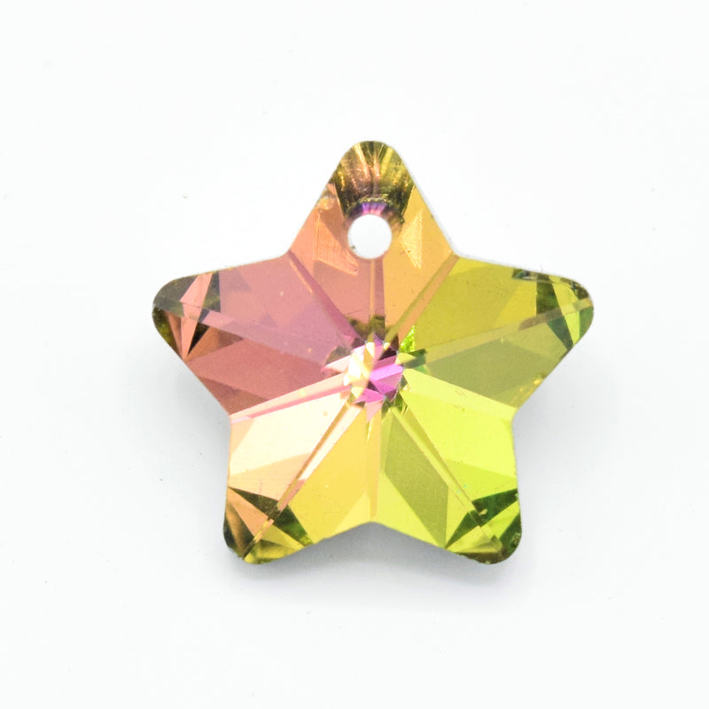10 x Faceted Glass Star Pendants Silver Plated 14mm - Pink / Green