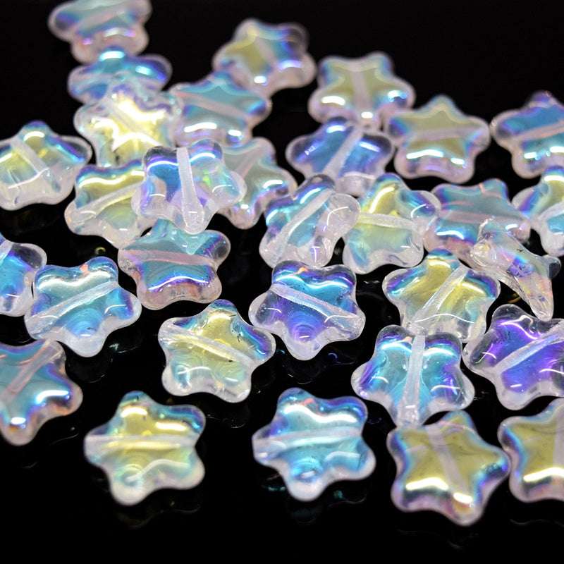 Czech Pressed Glass Star Beads 12mm (20pcs) - Clear AB