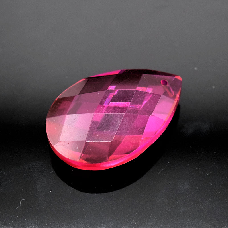 4 x Teardrop Faceted Glass Pendants 38mm - Hot Pink
