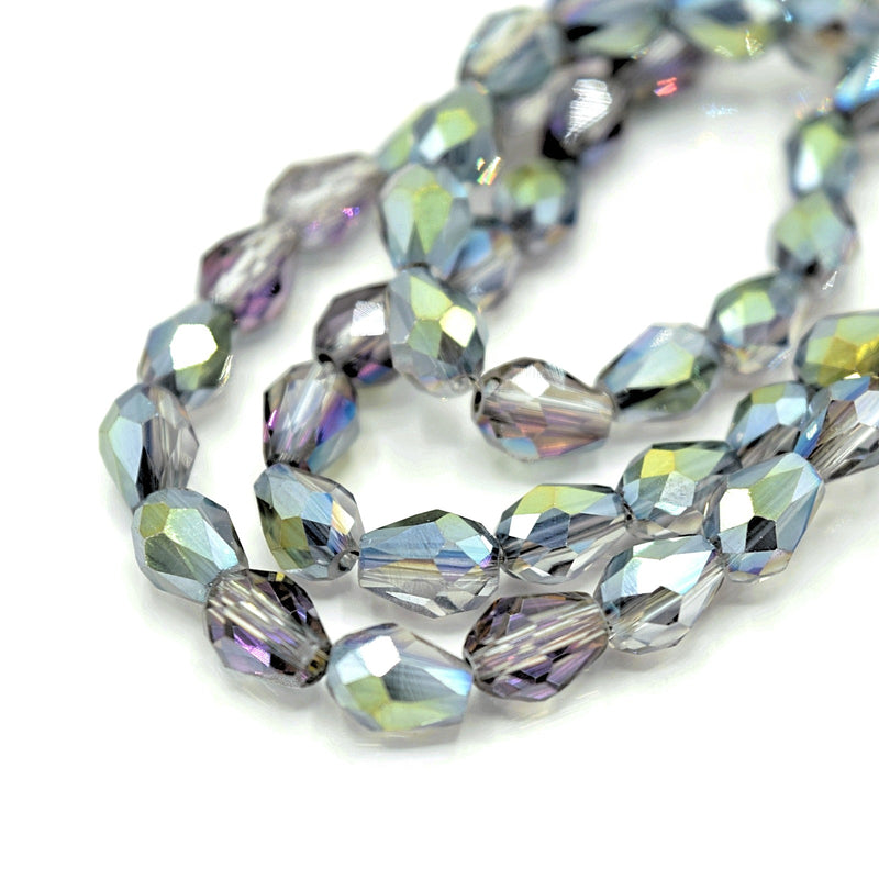 70 x Faceted Teardrop Glass Beads Silver AB - 5x7mm