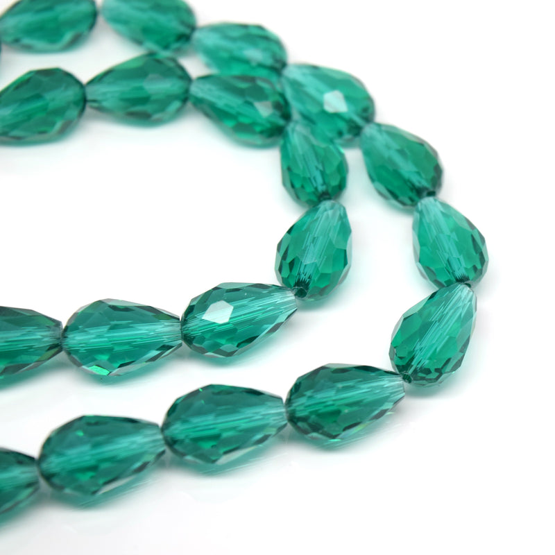 Faceted Teardrop Glass Beads  - Emerald