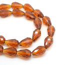 STAR BEADS: FACETED TEARDROP GLASS BEADS  - AMBER - Teardrop Beads