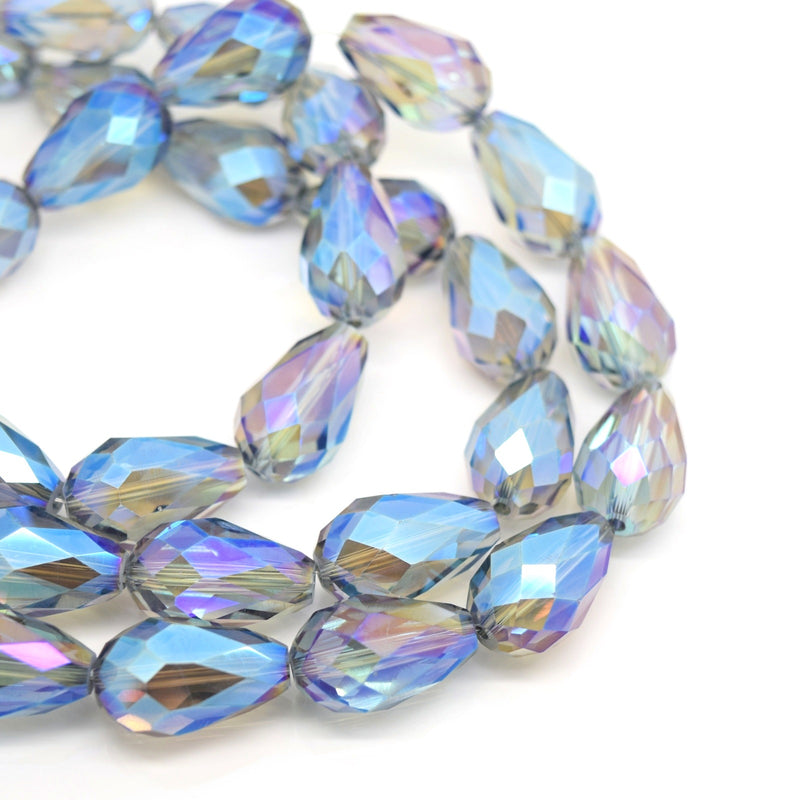 Faceted Teardrop Glass Beads - Grey AB